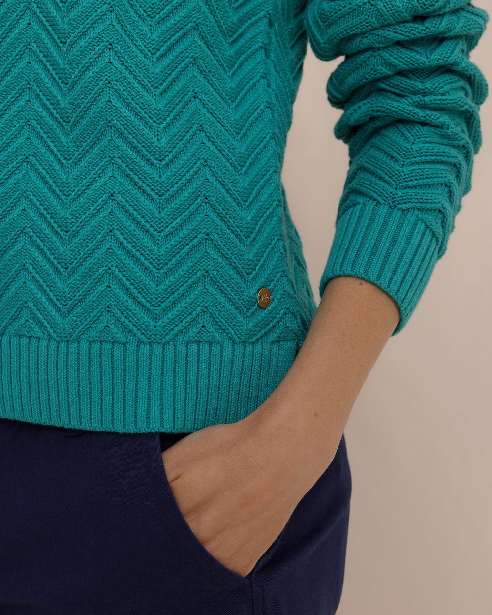 The detail view of the Southern Tide Saige Sweater by Southern Tide - Spruce Shade