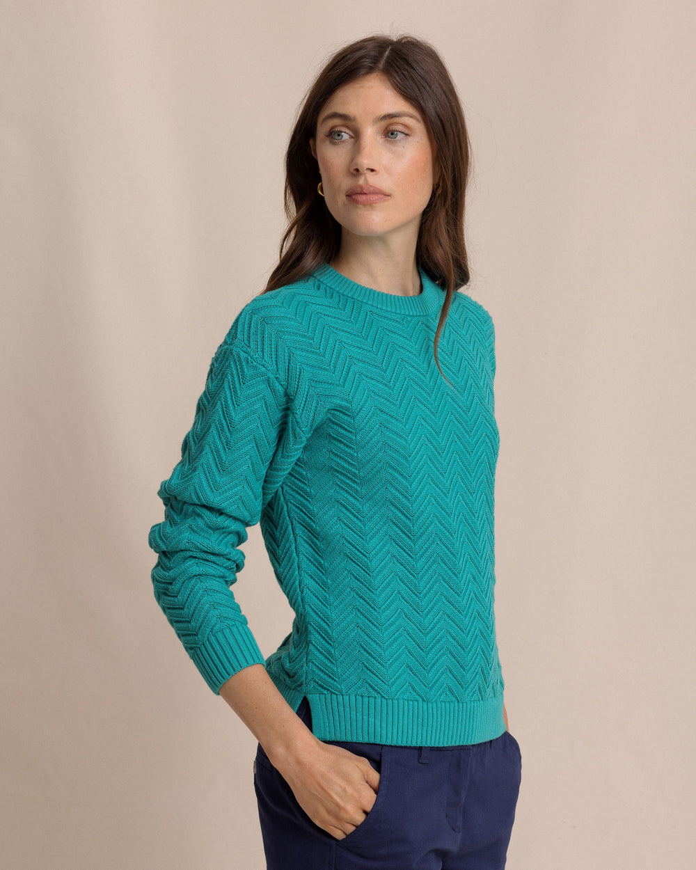 The side view of the Southern Tide Saige Sweater by Southern Tide - Spruce Shade