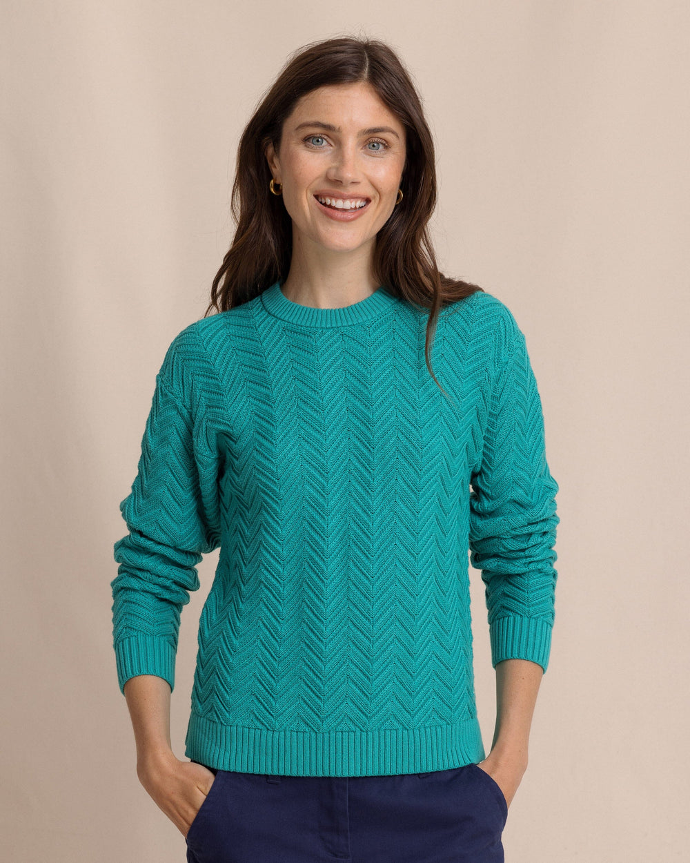 The front view of the Southern Tide Saige Sweater by Southern Tide - Spruce Shade