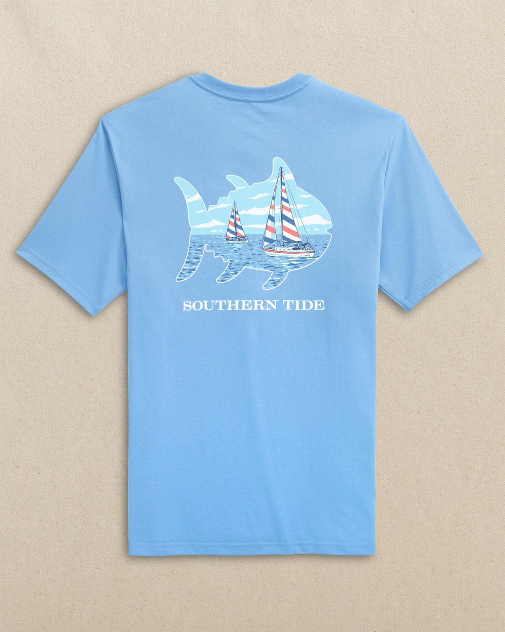 The back view of the Southern Tide Sail Boat Skipjack Fill Short Sleeve T-Shirt by Southern Tide - Ocean Channel