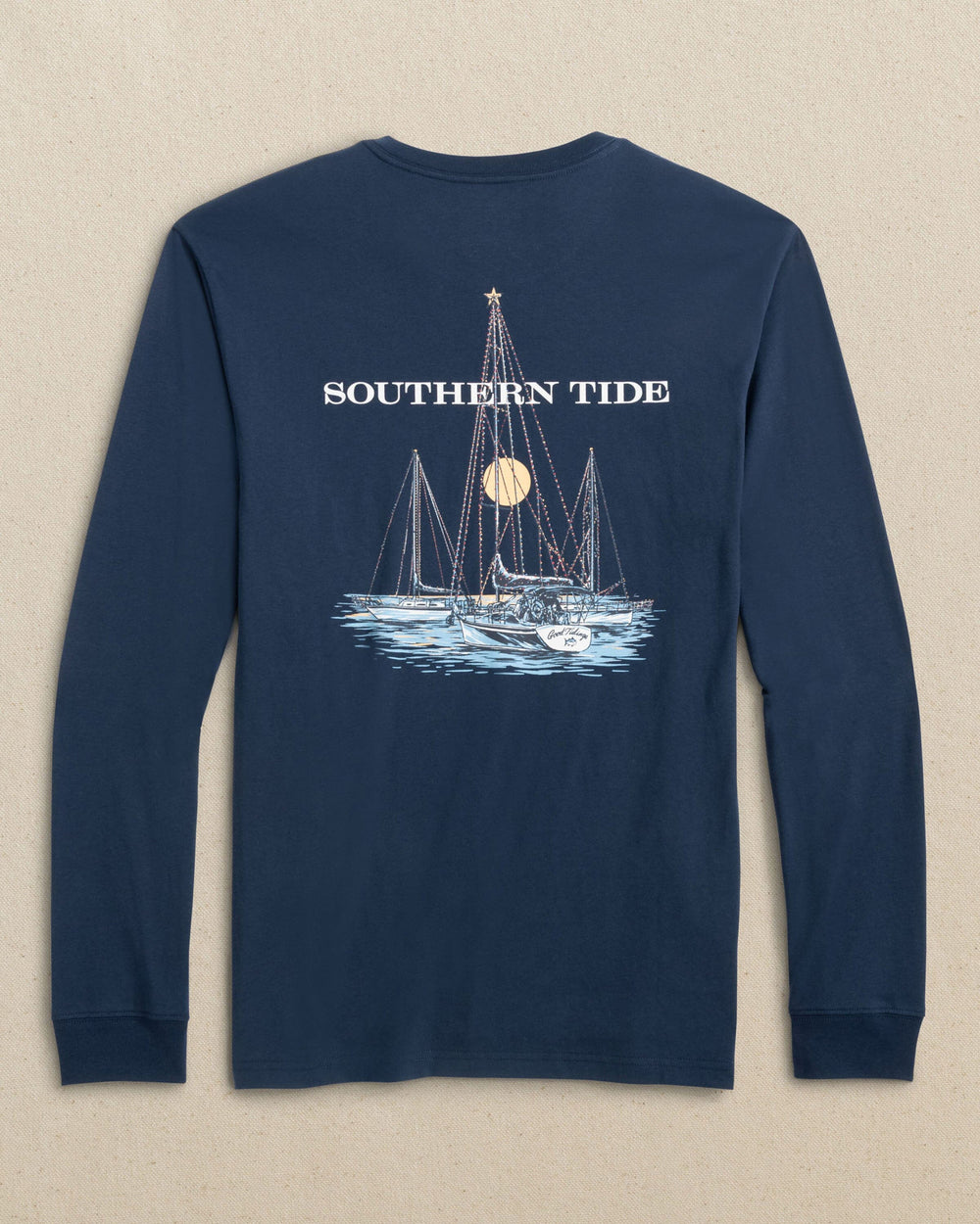 The back view of the Southern Tide Sailboat Lights Long Sleeve T-Shirt by Southern Tide - Dress Blue