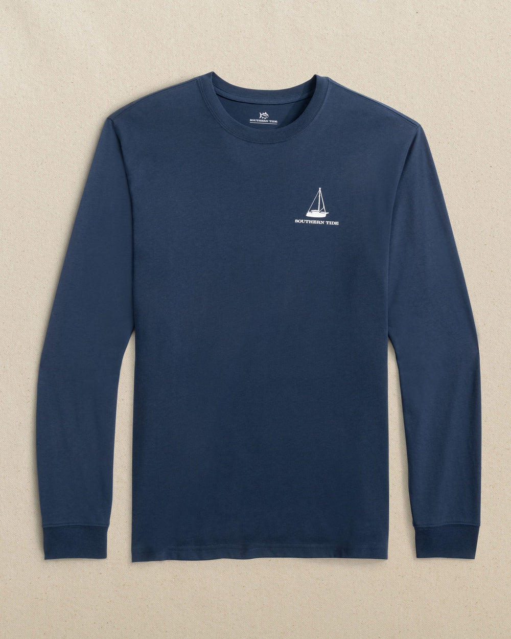 The front view of the Southern Tide Sailboat Lights Long Sleeve T-Shirt by Southern Tide - Dress Blue