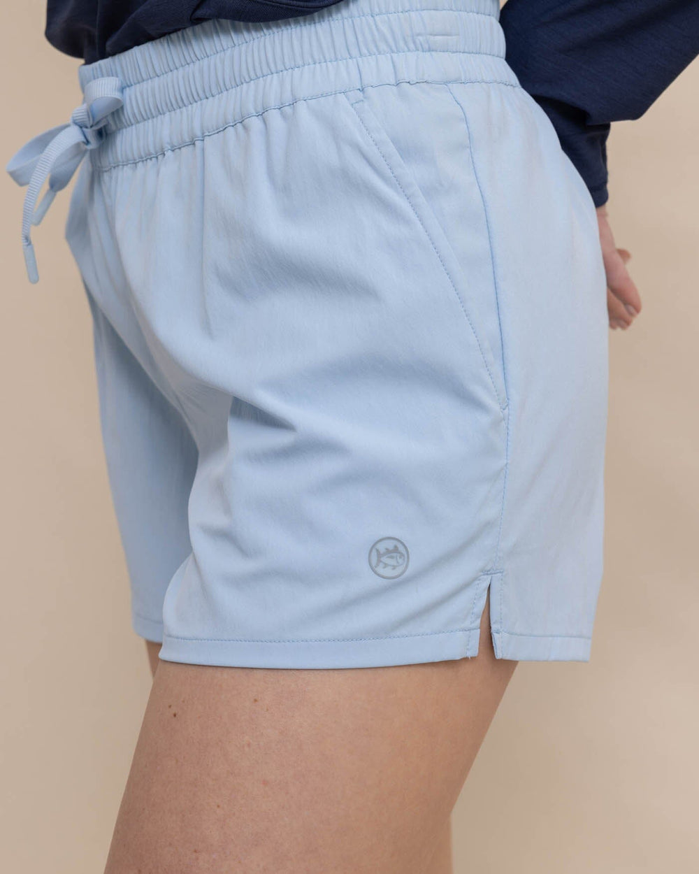The detail view of the Southern Tide Sammie Intercoastal Performance Short by Southern Tide - Clearwater Blue