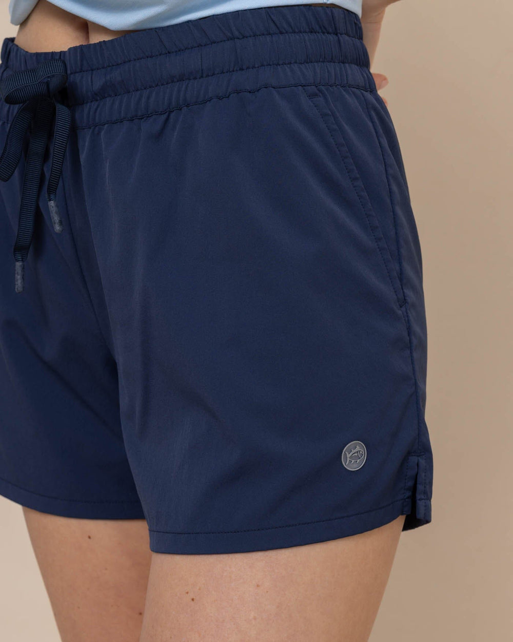 The detail view of the Southern Tide Sammie Intercoastal Performance Short by Southern Tide - Dress Blue