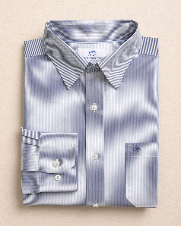 The front view of the Southern Tide Sampson Stripe Charleston Sport Shirt by Southern Tide - Nautical Blue