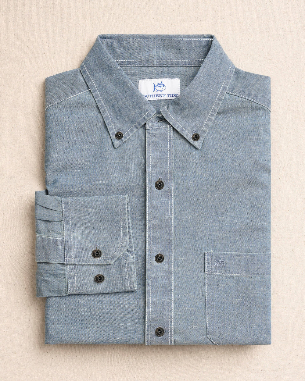 Southern Tide Men's Browny Beach Chambray Sport Shirt Blue Chambray (Size XXL) 100% Cotton Chambray