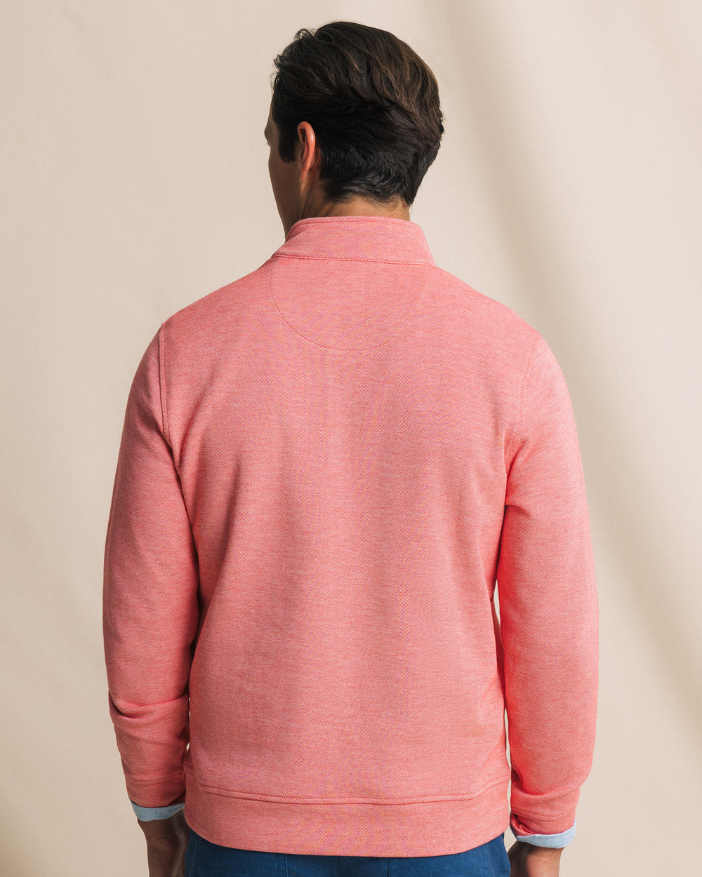 The back view of the Southern Tide Sandy Cove Pique Quarter Zip by Southern Tide - Channel Marker Red