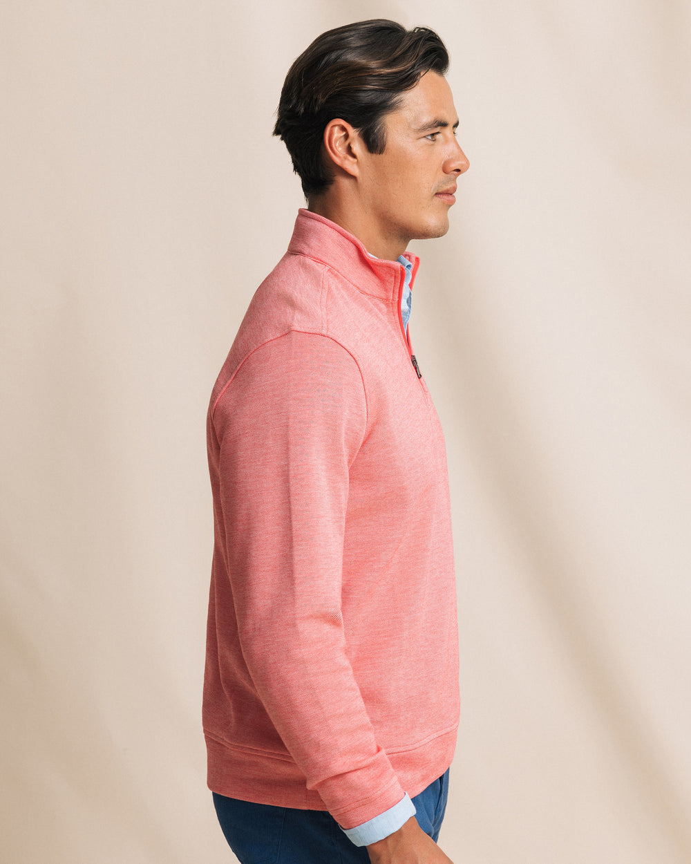 The side view of the Southern Tide Sandy Cove Pique Quarter Zip by Southern Tide - Channel Marker Red