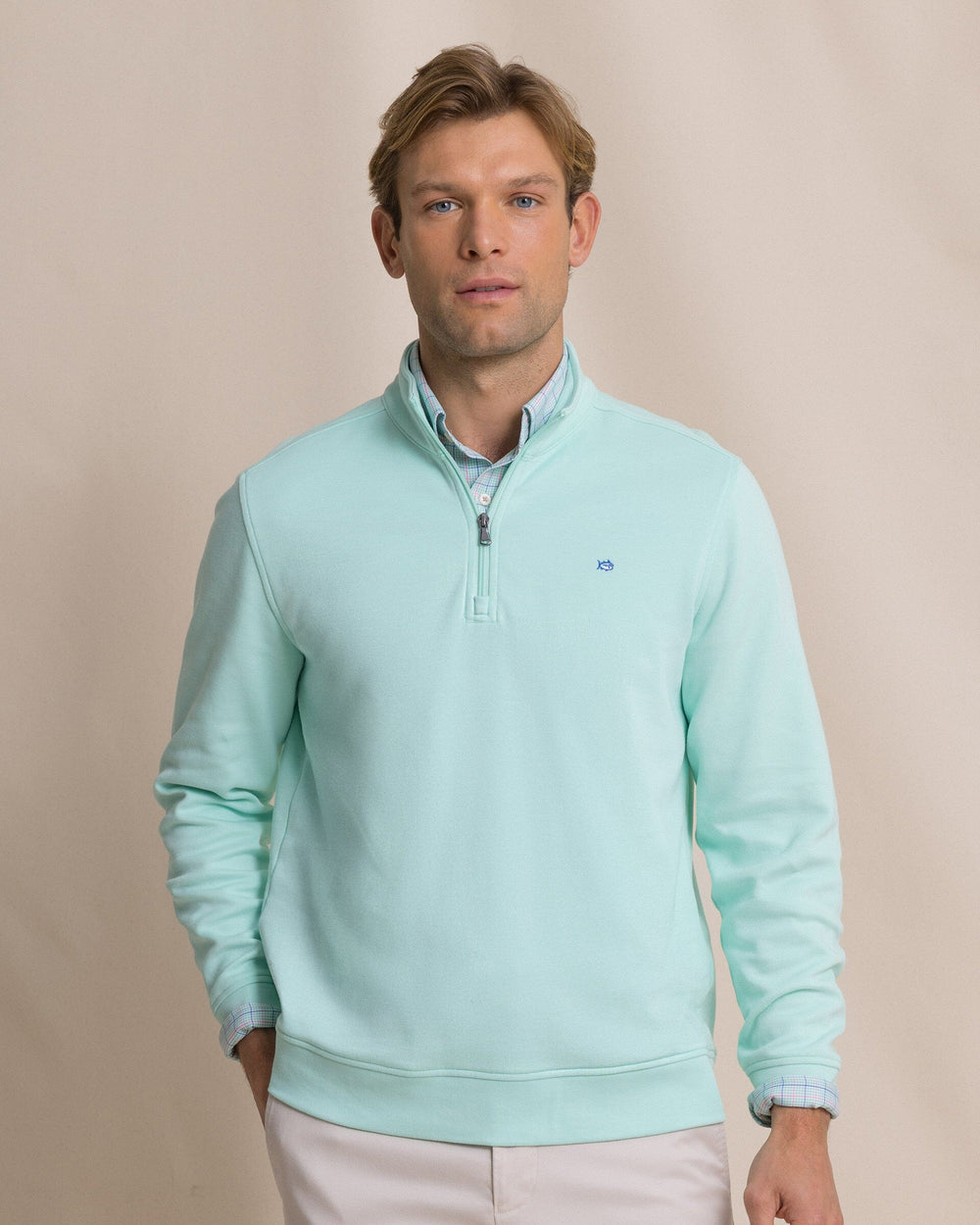The front view of the Southern Tide Sandy Cove Pique Quarter Zip by Southern Tide - Gulf Shores