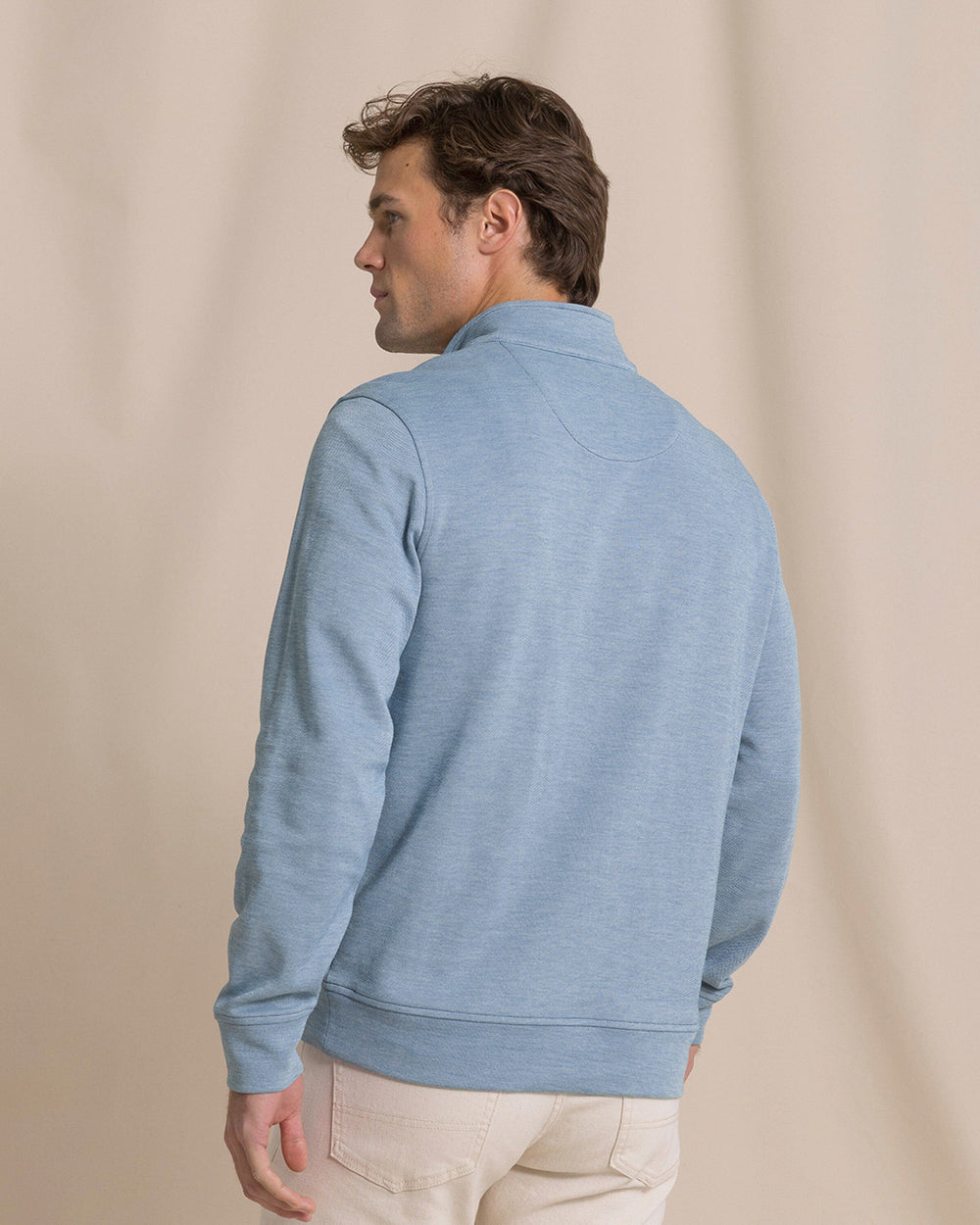 The back view of the Southern Tide Sandy Cove Pique Quarter Zip by Southern Tide - Nautical Blue