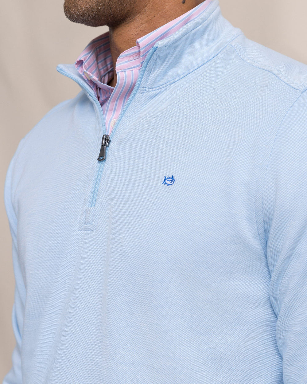 The detail view of the Southern Tide Sandy Cove Pique Quarter Zip by Southern Tide - Ocean Channel