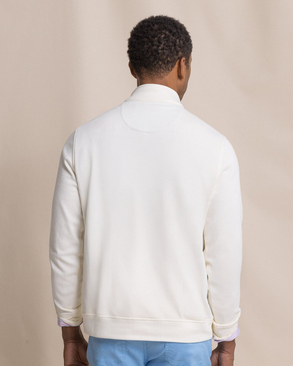 The back view of the Southern Tide Sandy Cove Pique Quarter Zip by Southern Tide - Sand White