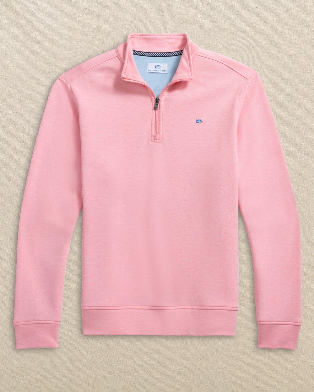 The front view of the Southern Tide Sandy Cove Pique Quarter Zip by Southern Tide - Sea Pink