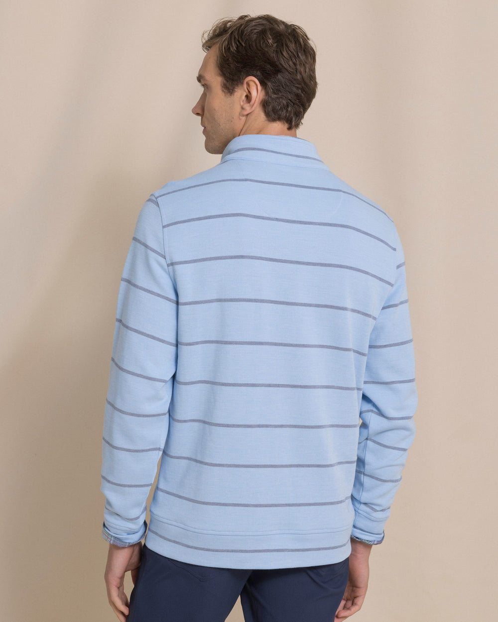 The back view of the Southern Tide Sandy Cove Pique Stripe Quarter Zip by Southern Tide - Ocean Channel