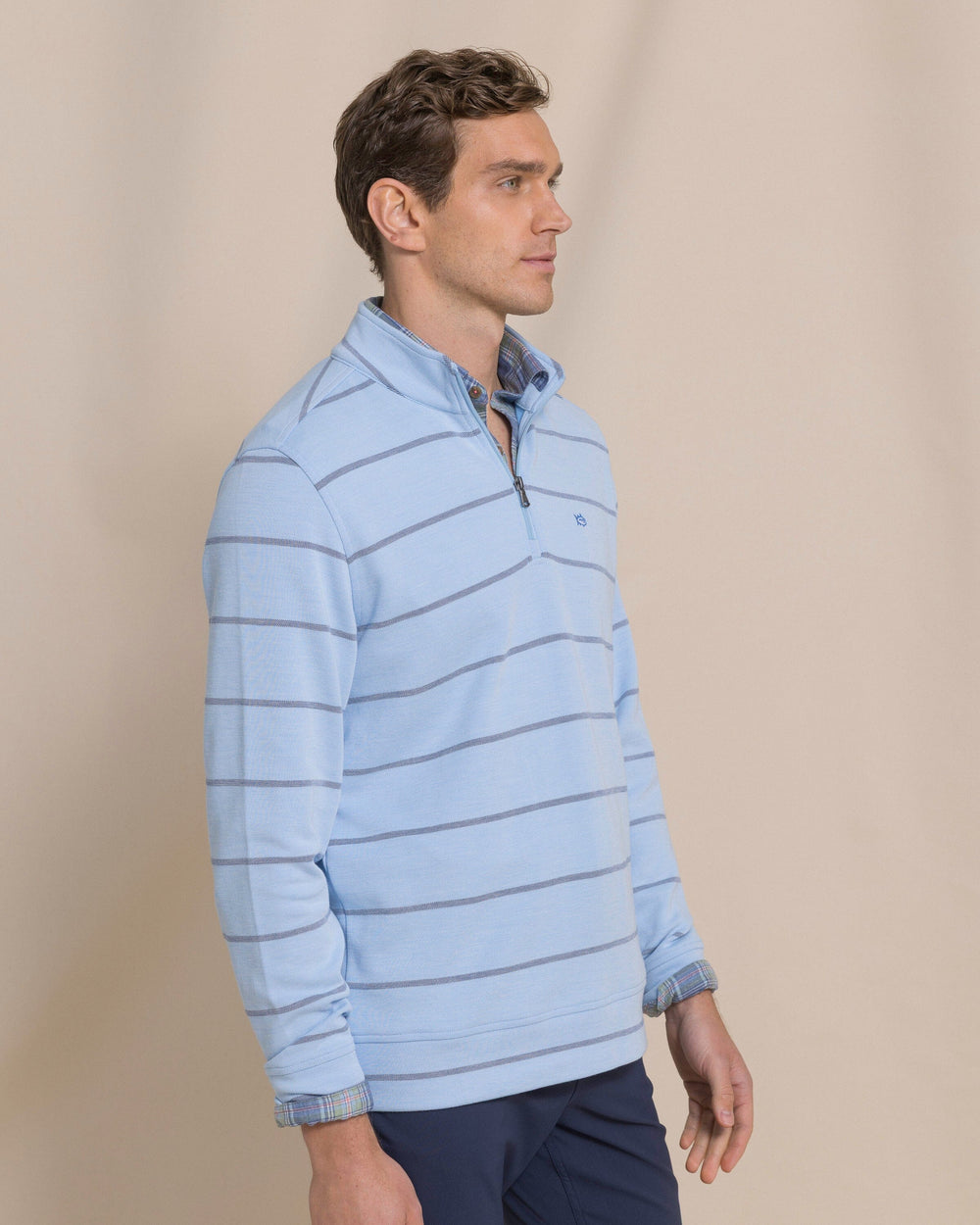 The side view of the Southern Tide Sandy Cove Pique Stripe Quarter Zip by Southern Tide - Ocean Channel