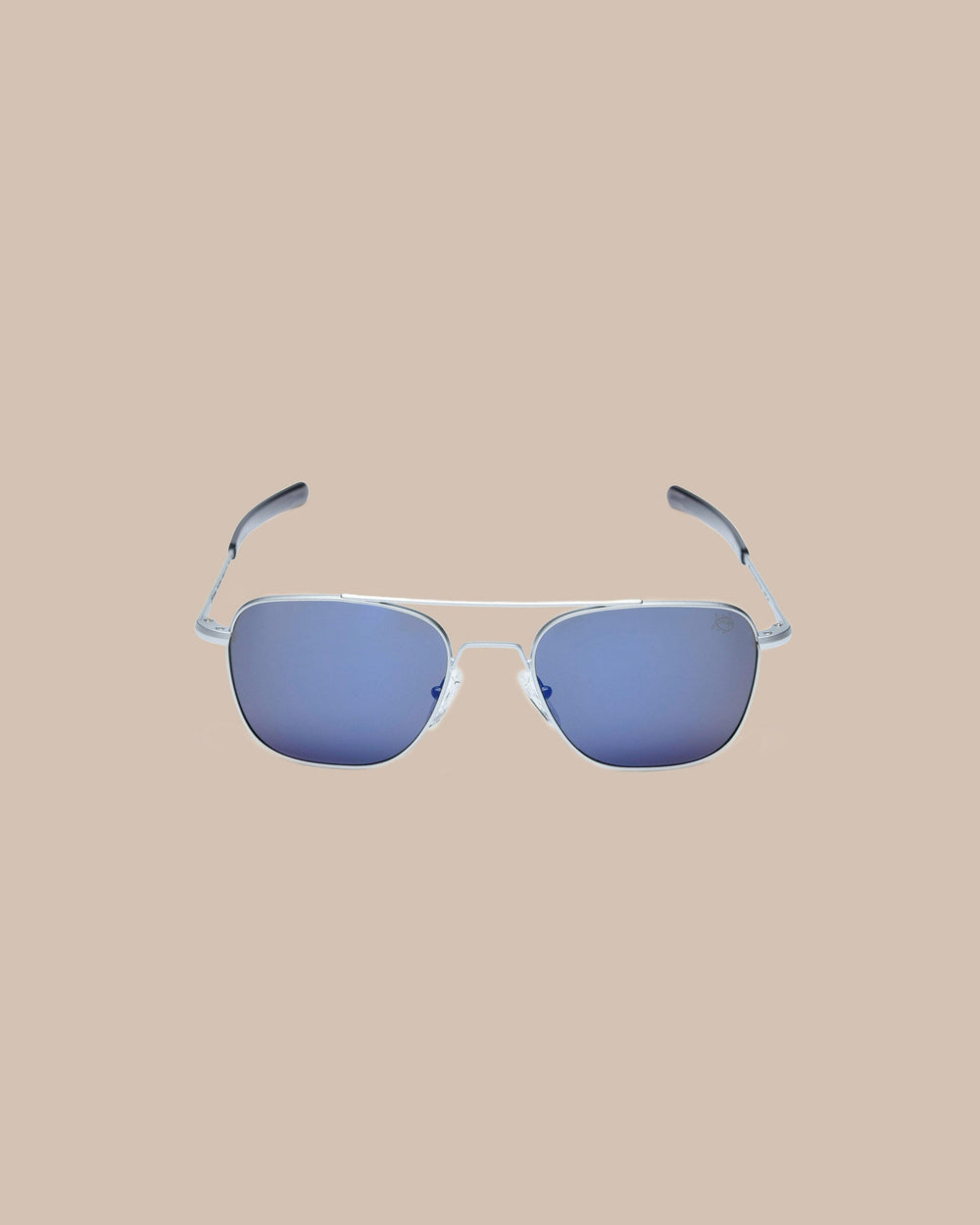 The front view of the Southern Tide Santee Aviator by Southern Tide - Matte Chrome Frame with Arctic Blue Nylon Lens