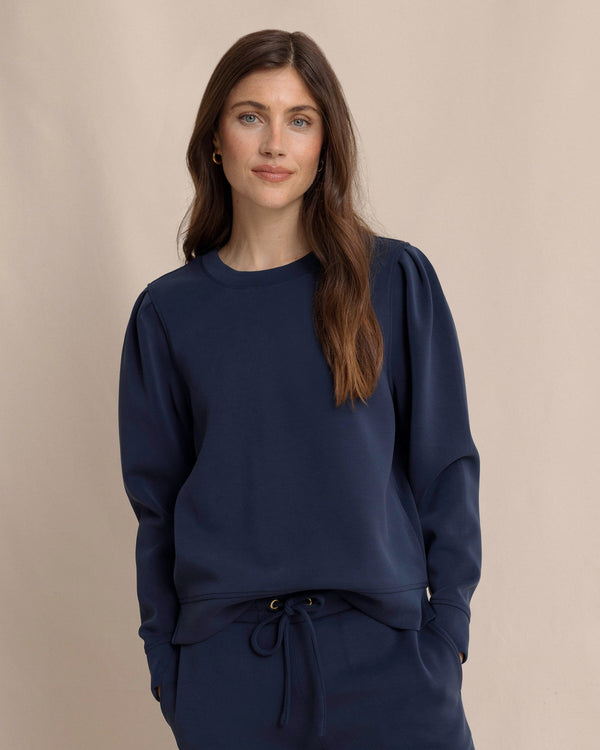 The front view of the Southern Tide Sara Lounge Pullover by Southern Tide - Dress Blue