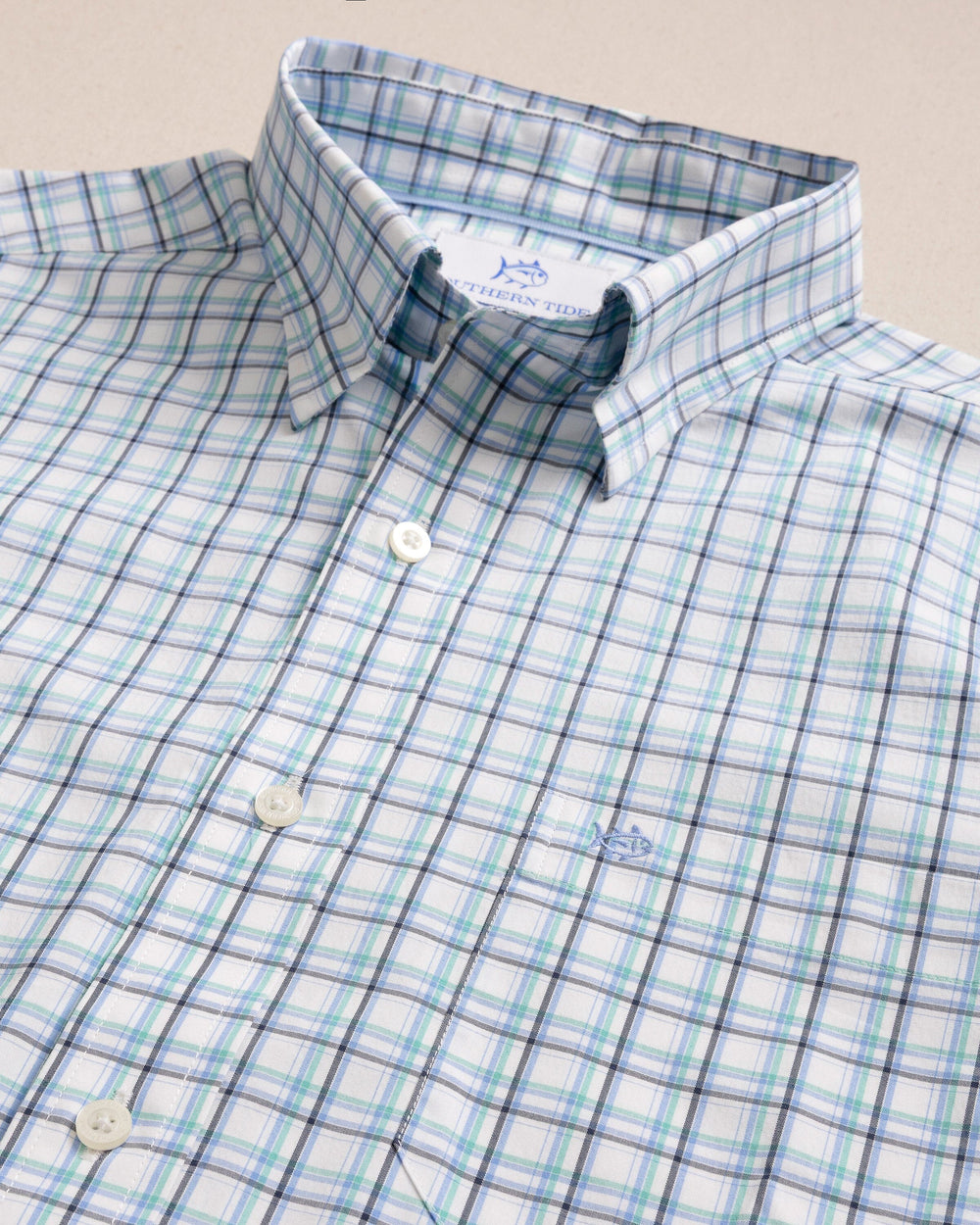 The detail view of the Southern Tide Sawmill Plaid Charleston Long Sleeve Sport Shirt by Southern Tide - Ocean Channel