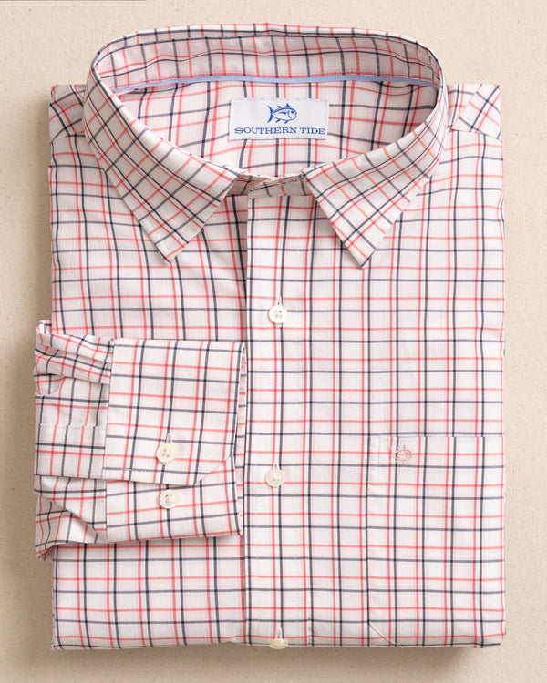 The front view of the Southern Tide Sawmill Plaid Charleston Long Sleeve Sport Shirt by Southern Tide - Snapper
