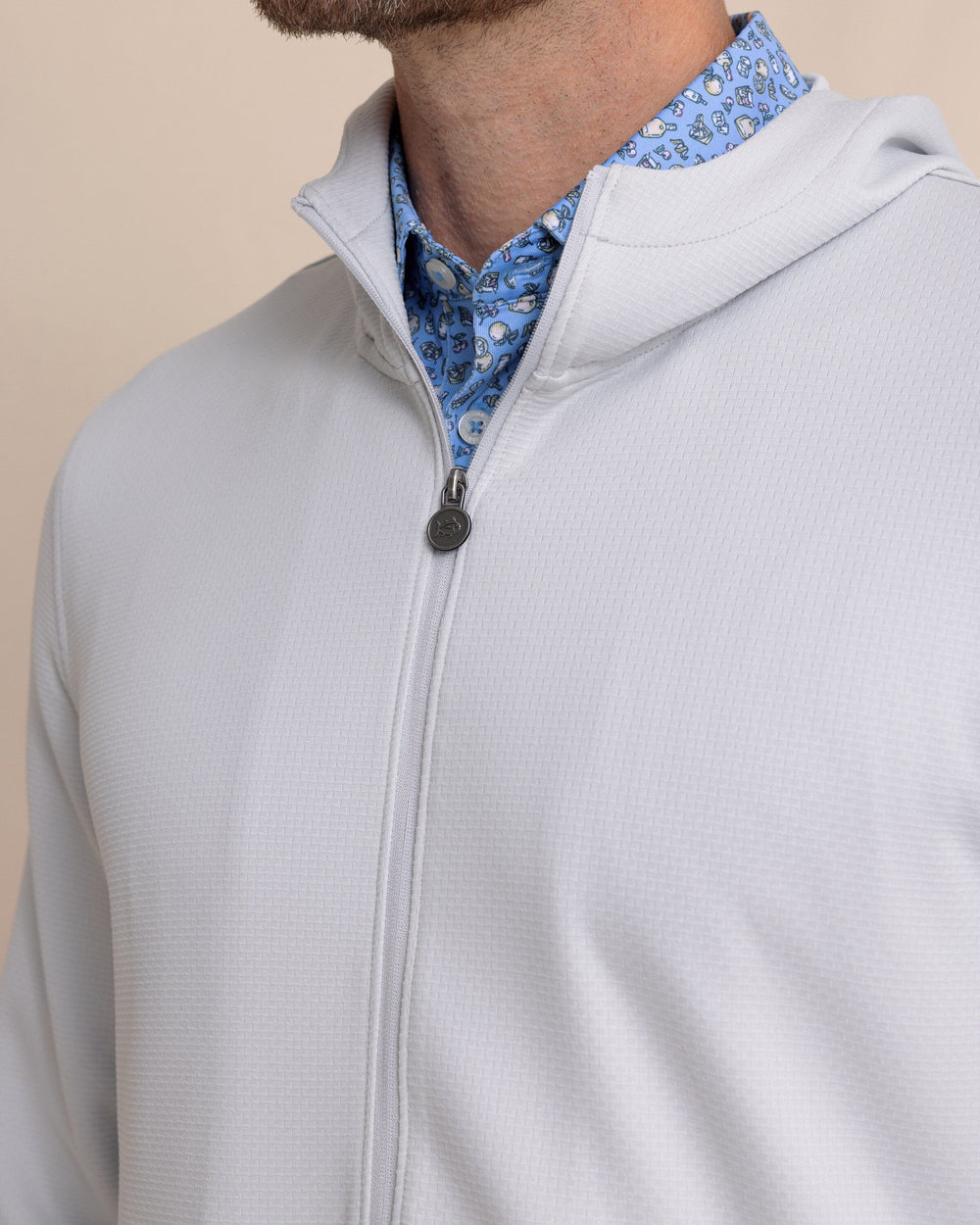 The detail view of the Southern Tide Schooner Full-Zip Hoodie by Southern Tide - Silver Lake