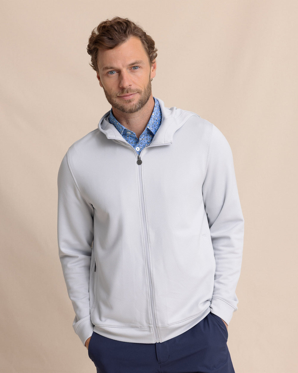 The front view of the Southern Tide Schooner Full-Zip Hoodie by Southern Tide - Silver Lake