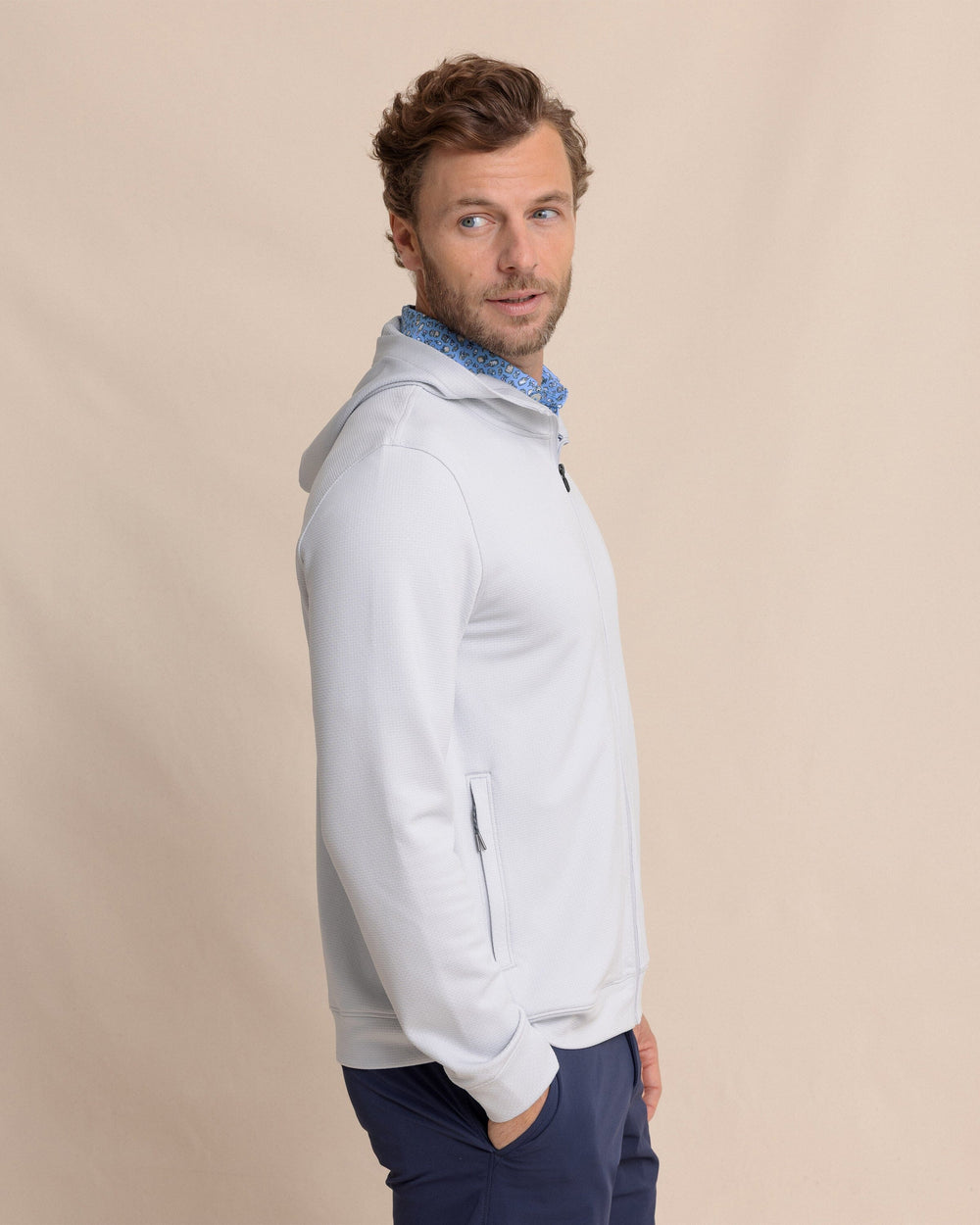 The side view of the Southern Tide Schooner Full-Zip Hoodie by Southern Tide - Silver Lake