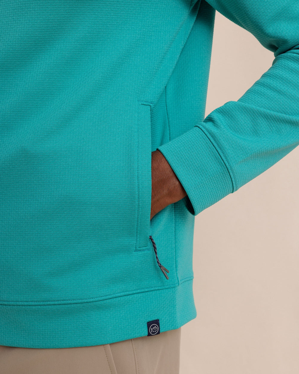 The detail view of the Southern Tide Schooner Full-Zip Hoodie by Southern Tide - Spruce Shade