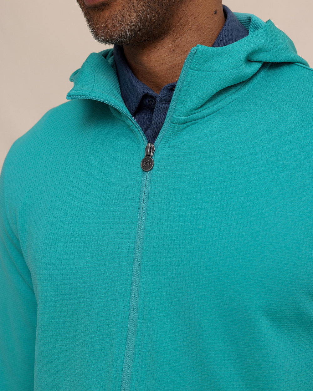 The detail view of the Southern Tide Schooner Full-Zip Hoodie by Southern Tide - Spruce Shade