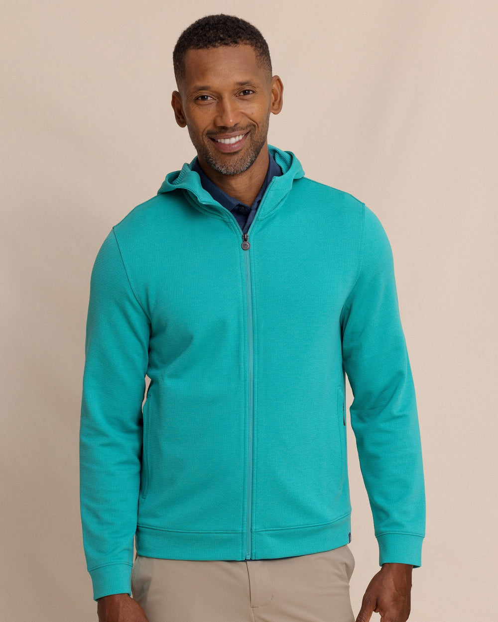 The front view of the Southern Tide Schooner Full-Zip Hoodie by Southern Tide - Spruce Shade
