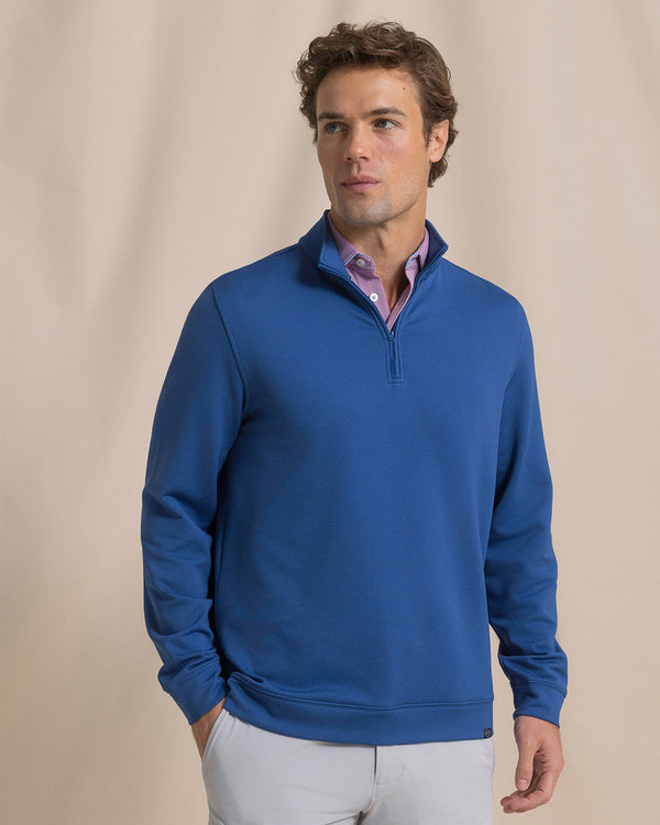 The front view of the Southern Tide Schooner Long Sleeve Quarter Zip by Southern Tide - Nautical Blue
