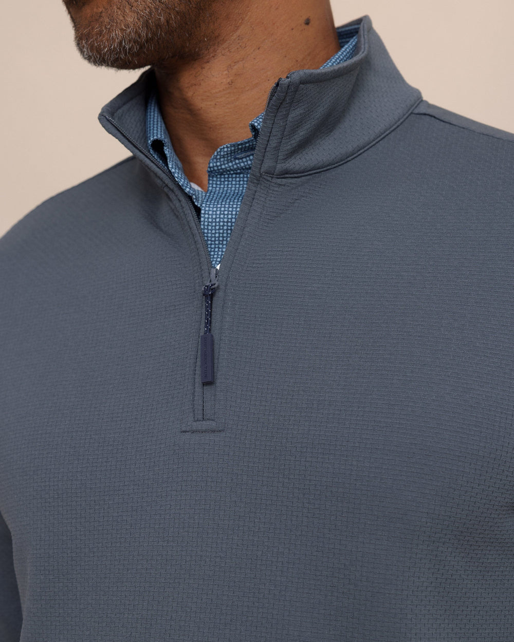 The detail view of the Southern Tide Schooner Long Sleeve Quarter Zip by Southern Tide - Perfect Storm