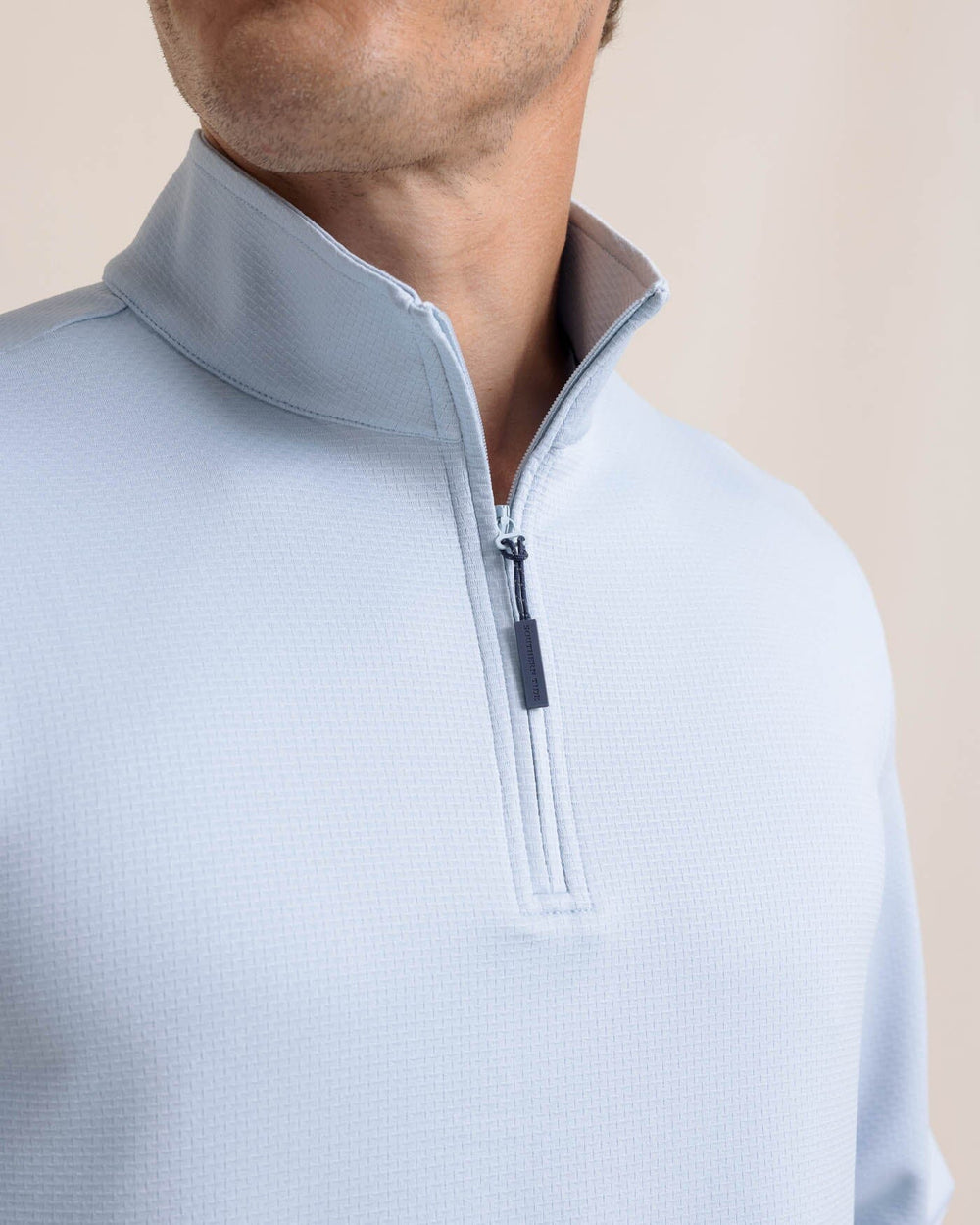 The detail view of the Southern Tide Schooner Long Sleeve Quarter Zip by Southern Tide - Triumph Blue