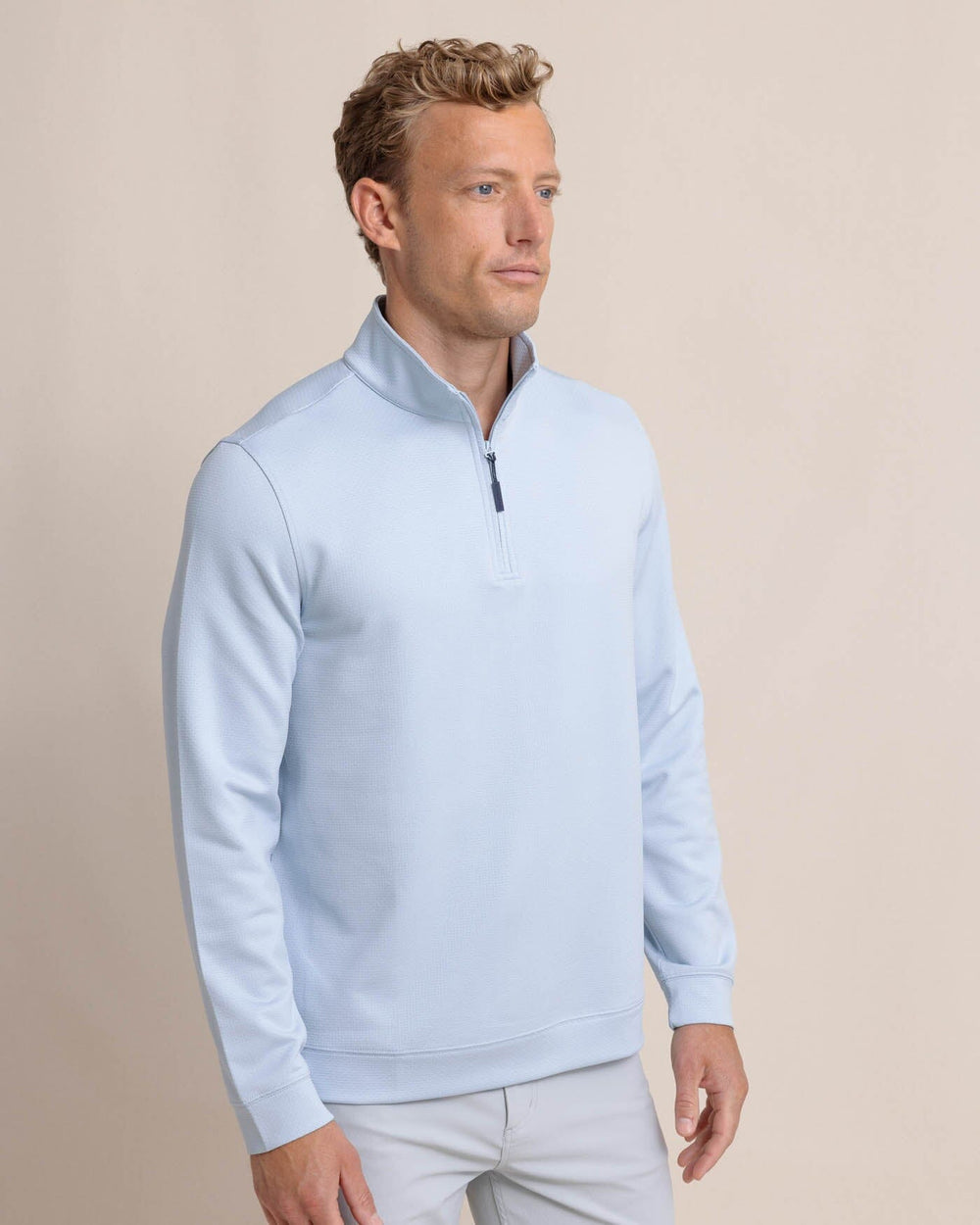 The front view of the Southern Tide Schooner Long Sleeve Quarter Zip by Southern Tide - Triumph Blue