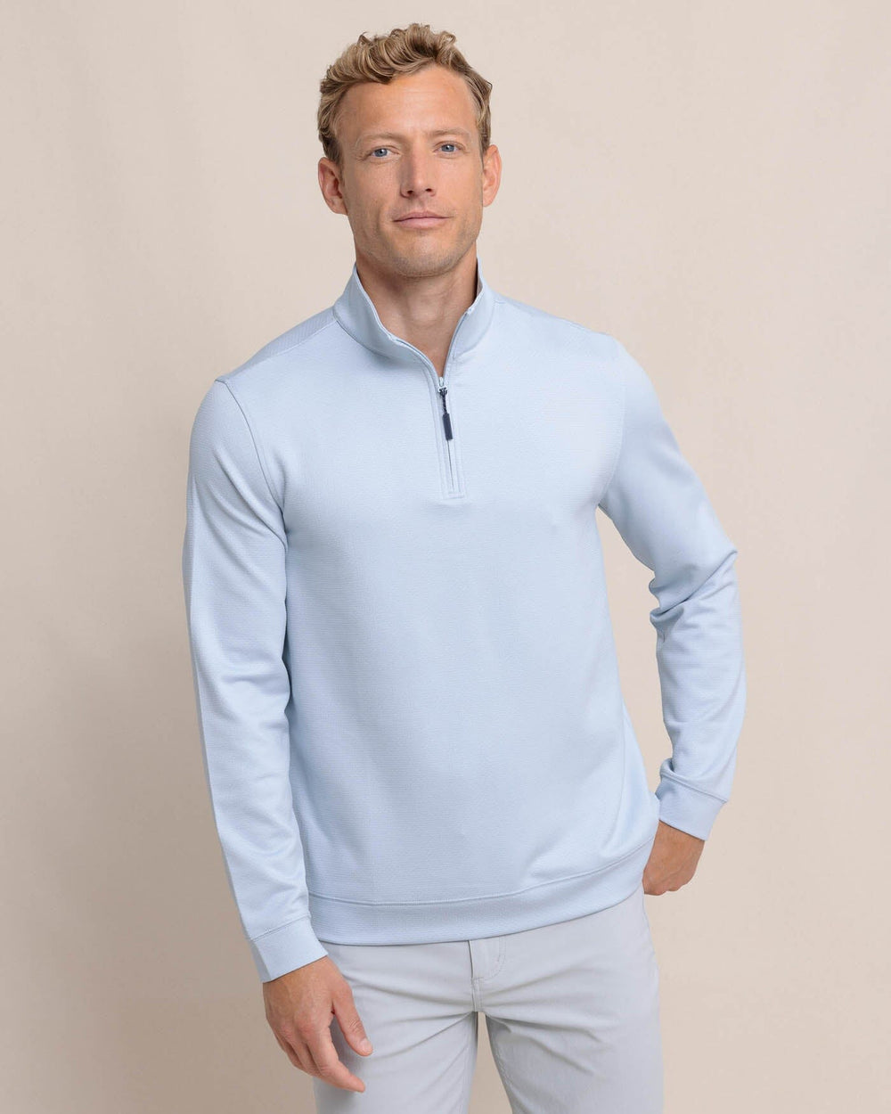 The front view of the Southern Tide Schooner Long Sleeve Quarter Zip by Southern Tide - Triumph Blue