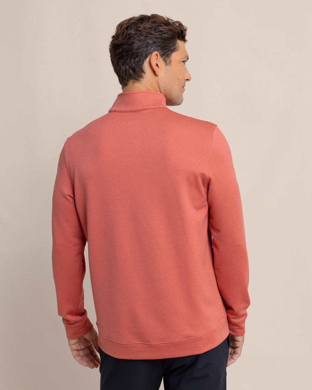 The back view of the Southern Tide Schooner Long Sleeve Quarter Zip by Southern Tide - Mineral Red