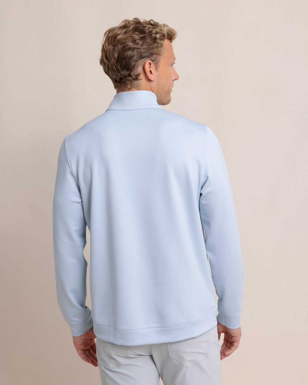 The back view of the Southern Tide Schooner Long Sleeve Quarter Zip by Southern Tide - Triumph Blue