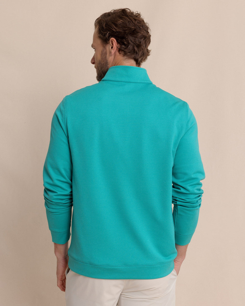 The back view of the Southern Tide Schooner Long Sleeve Quarter Zip by Southern Tide - Spruce Shade