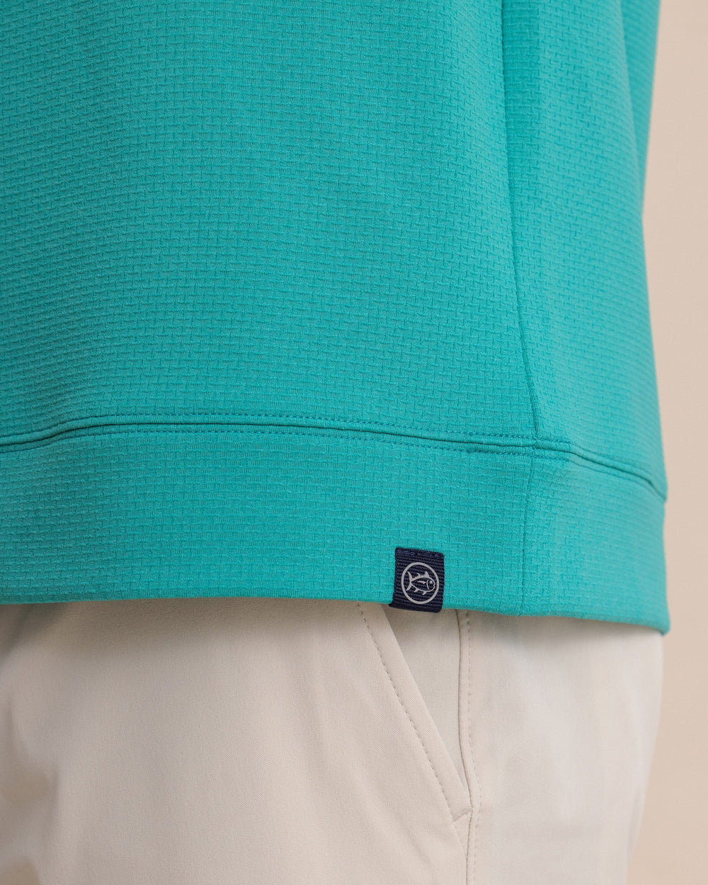 The detail view of the Southern Tide Schooner Long Sleeve Quarter Zip by Southern Tide - Spruce Shade