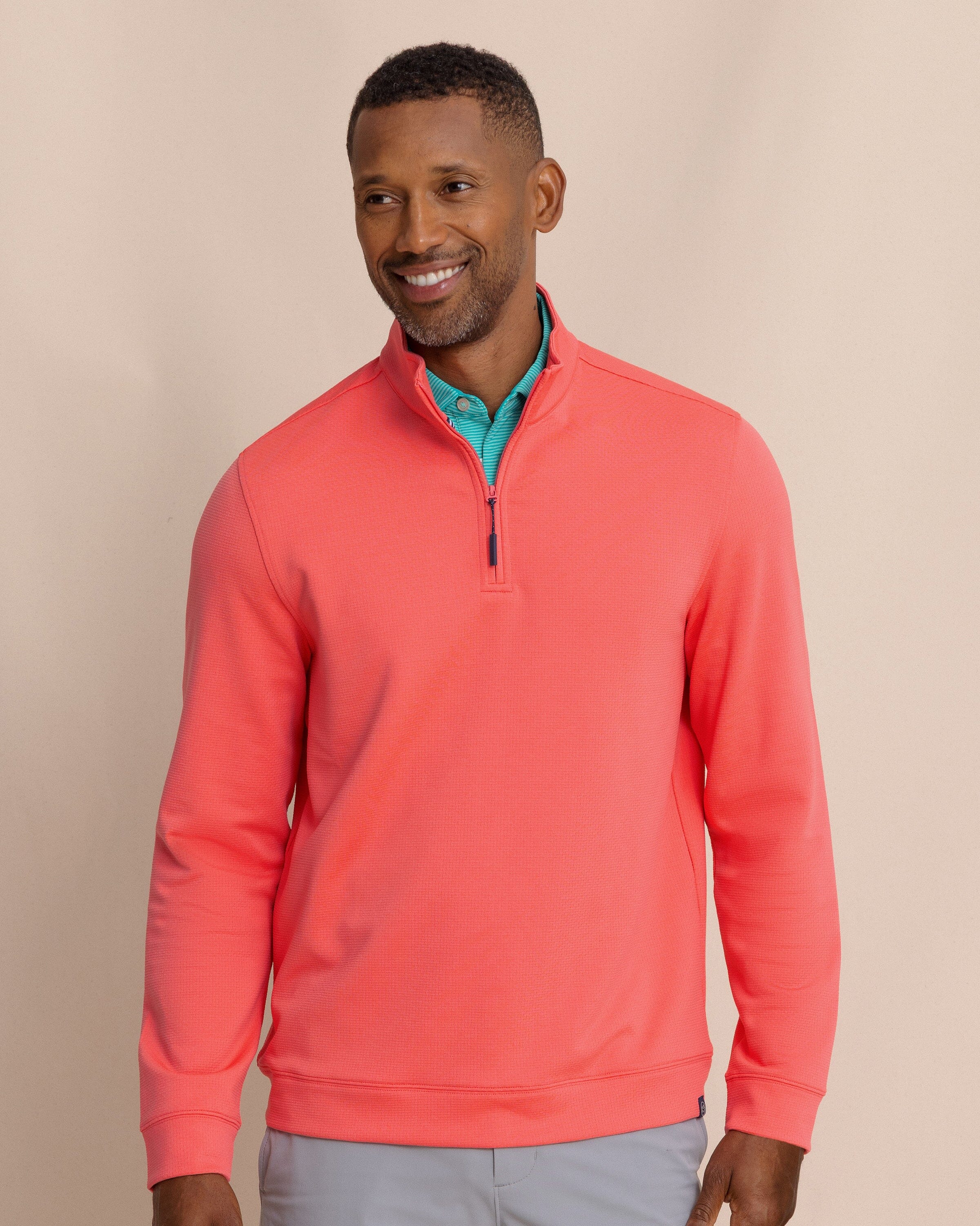Men's Schooner Quarter Zip - Sunkist Coral | Southern Tide