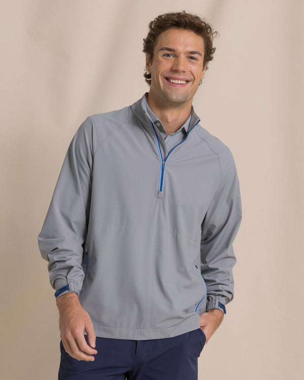 The front view of the Southern Tide Seabreeze Performance Pullover by Southern Tide - Steel Grey