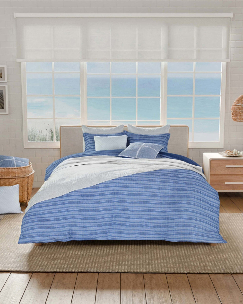 The front view of the Southern Tide Seafarer Comforter Set by Southern Tide - Blue 