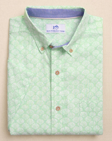 Southern Tide Men's Seashell Cove Linen Rayon Short Sleeve Sport Shirt Green Ash (Size S) 55% Linen 45% Rayon