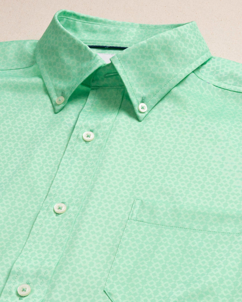 The detail view of the Southern Tide Seaside Geo Coastal Breeze® Short Sleeve Sport Shirt by Southern Tide - Gulf Shores