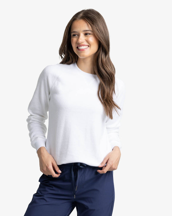 The front view of the Southern Tide Seaside Retreat Sweatshirt by Southern Tide - Classic White