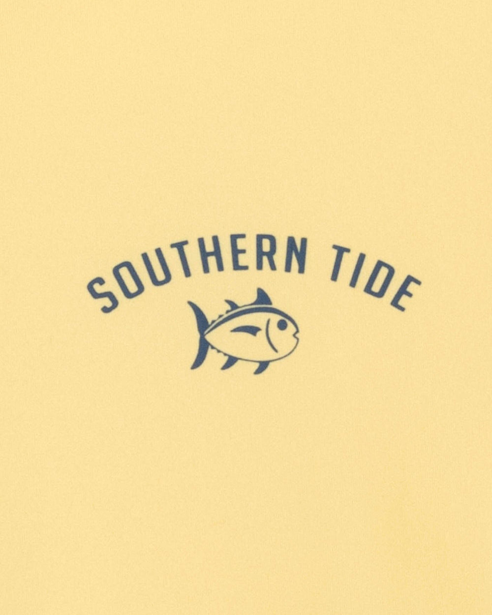 The detail view of the Southern Tide Sharks and Skipjacks Performance Long Sleeve T-Shirt by Southern Tide - Golden Haze Yellow