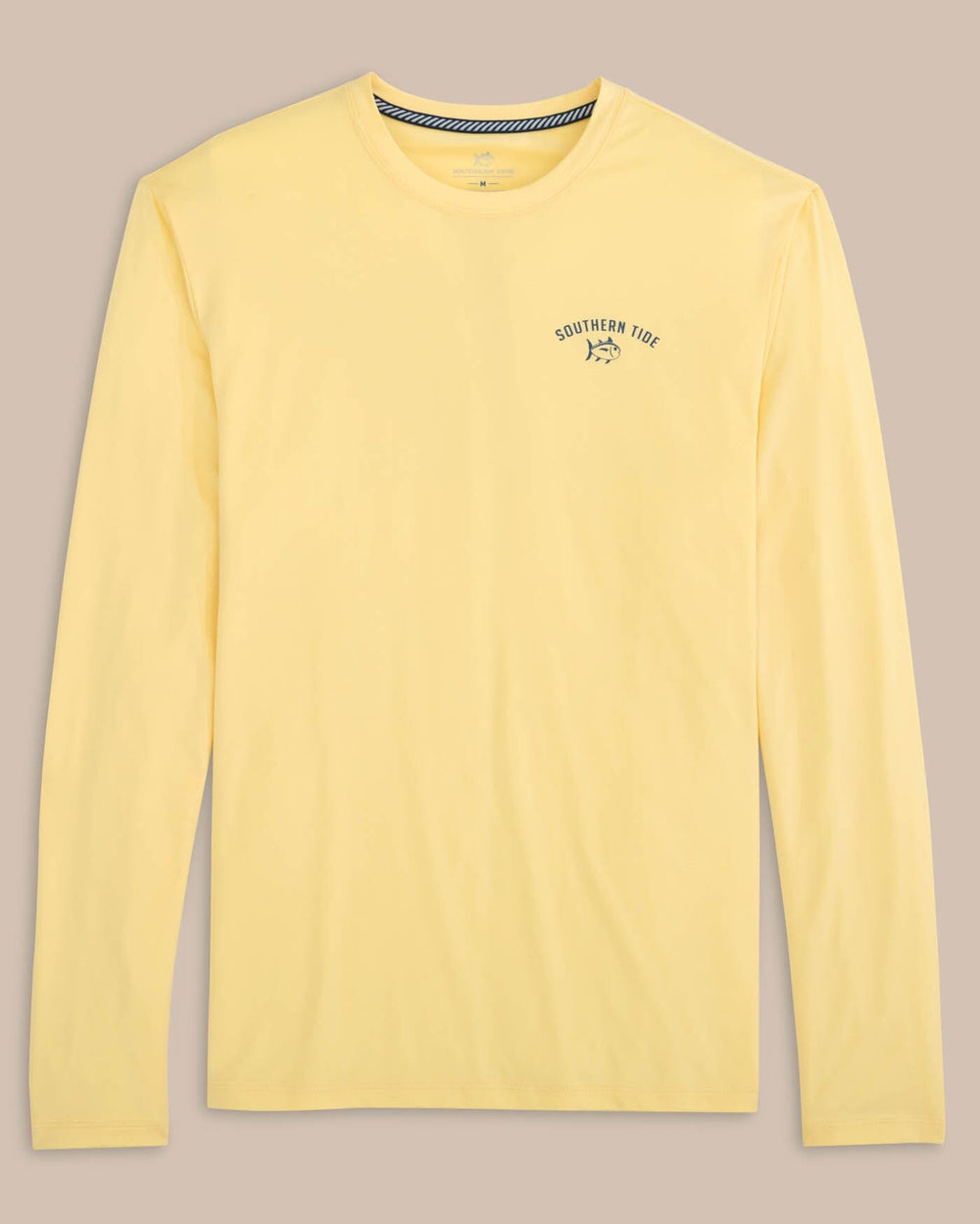 The front view of the Southern Tide Sharks and Skipjacks Performance Long Sleeve T-Shirt by Southern Tide - Golden Haze Yellow