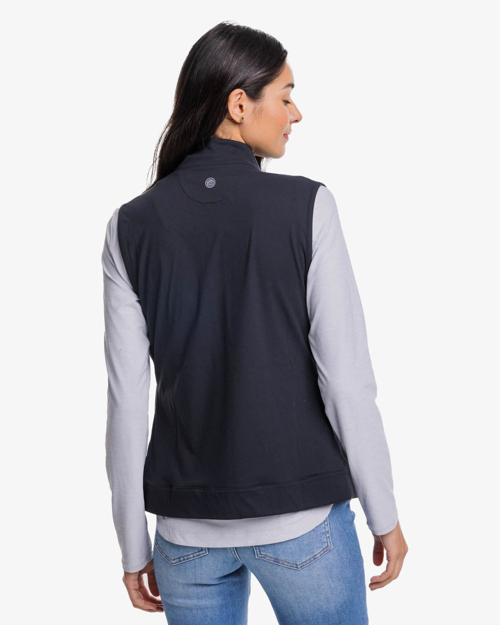 The back view of the Southern Tide Shawna Mixed Media Vest by Southern Tide - Midnight Black