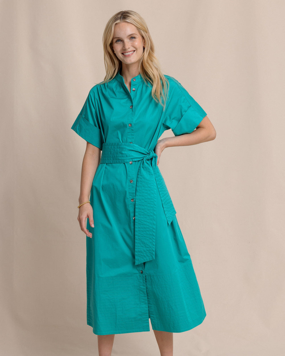 The front view of the Southern Tide Shelbi Midi Dress by Southern Tide - Spruce Shade