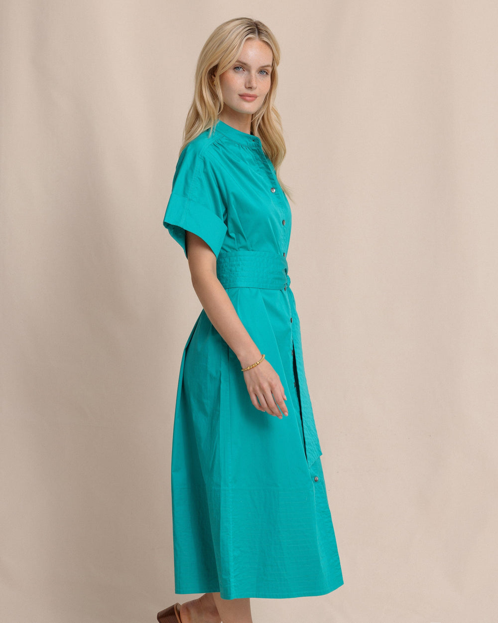 The side view of the Southern Tide Shelbi Midi Dress by Southern Tide - Spruce Shade