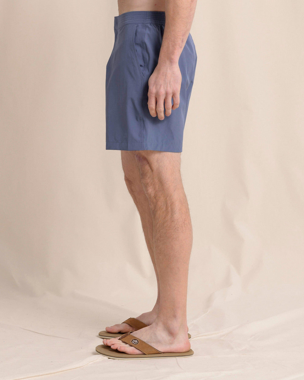 The side view of the Southern Tide Shelter Cove Swim Trunk by Southern Tide - Light Indigo